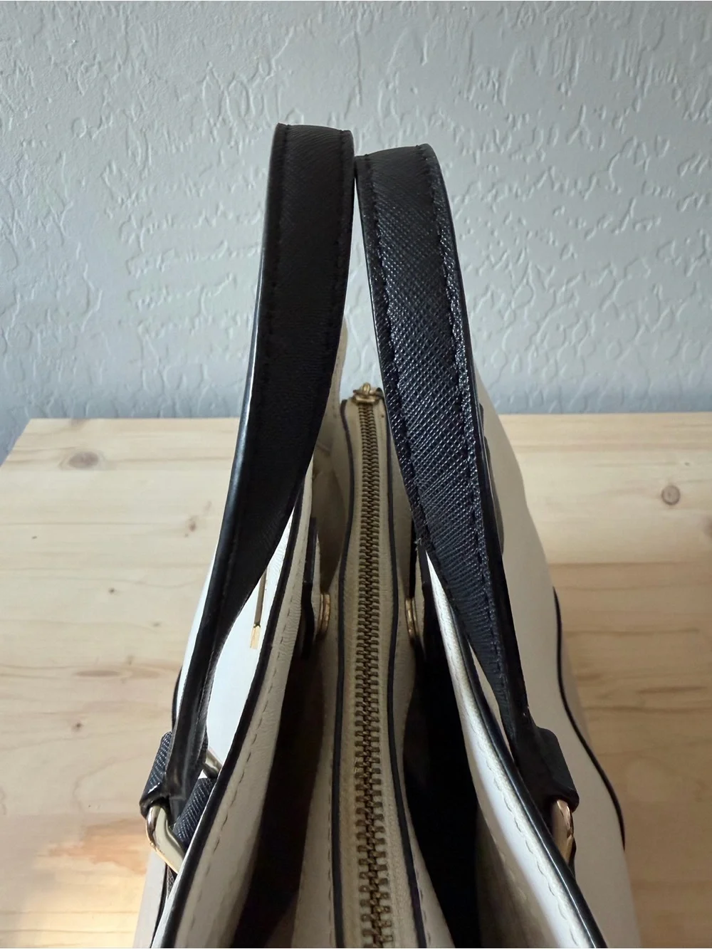 kate spade Two-Tone White and Beige Satchel with Black Handles